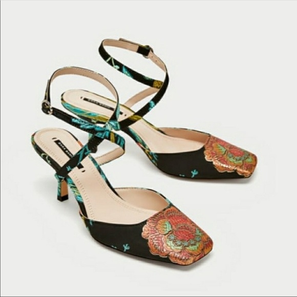 Zara Shoes - 🚨FINAL PRICE🚨 ZARA Embroidery Heels Square